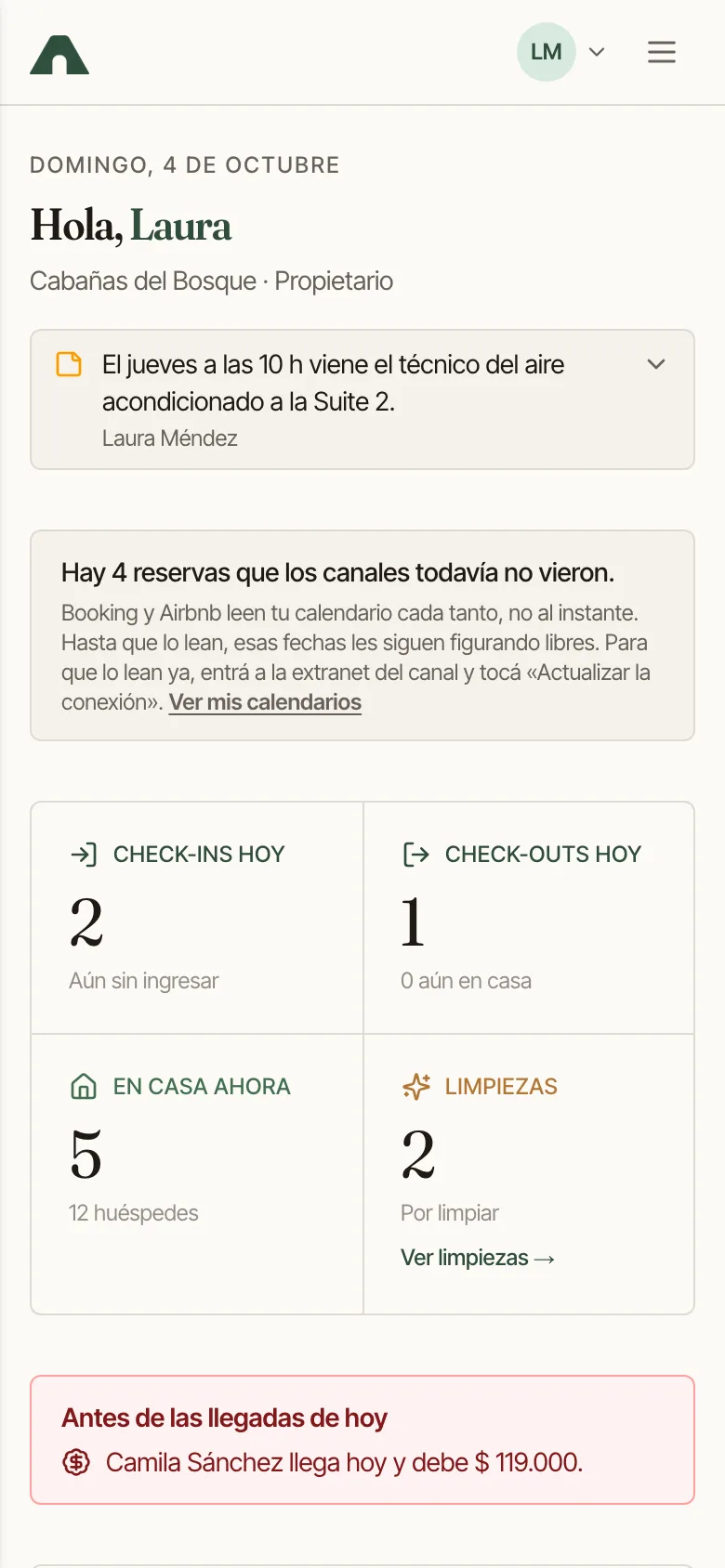 Inicio del propietario en el celular