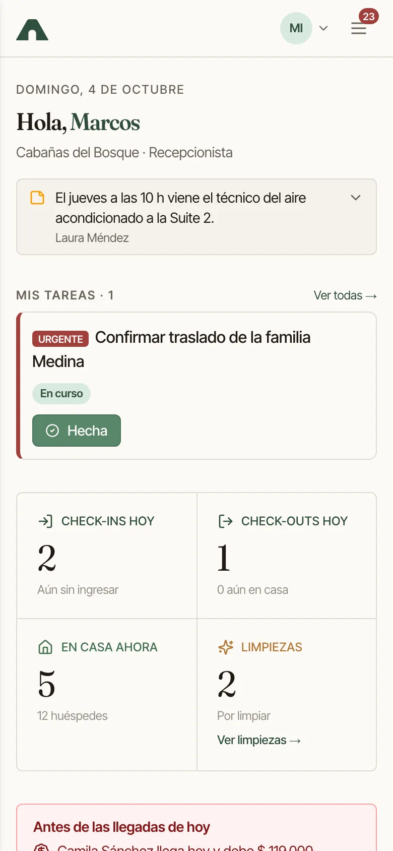 Inicio de recepción en el celular