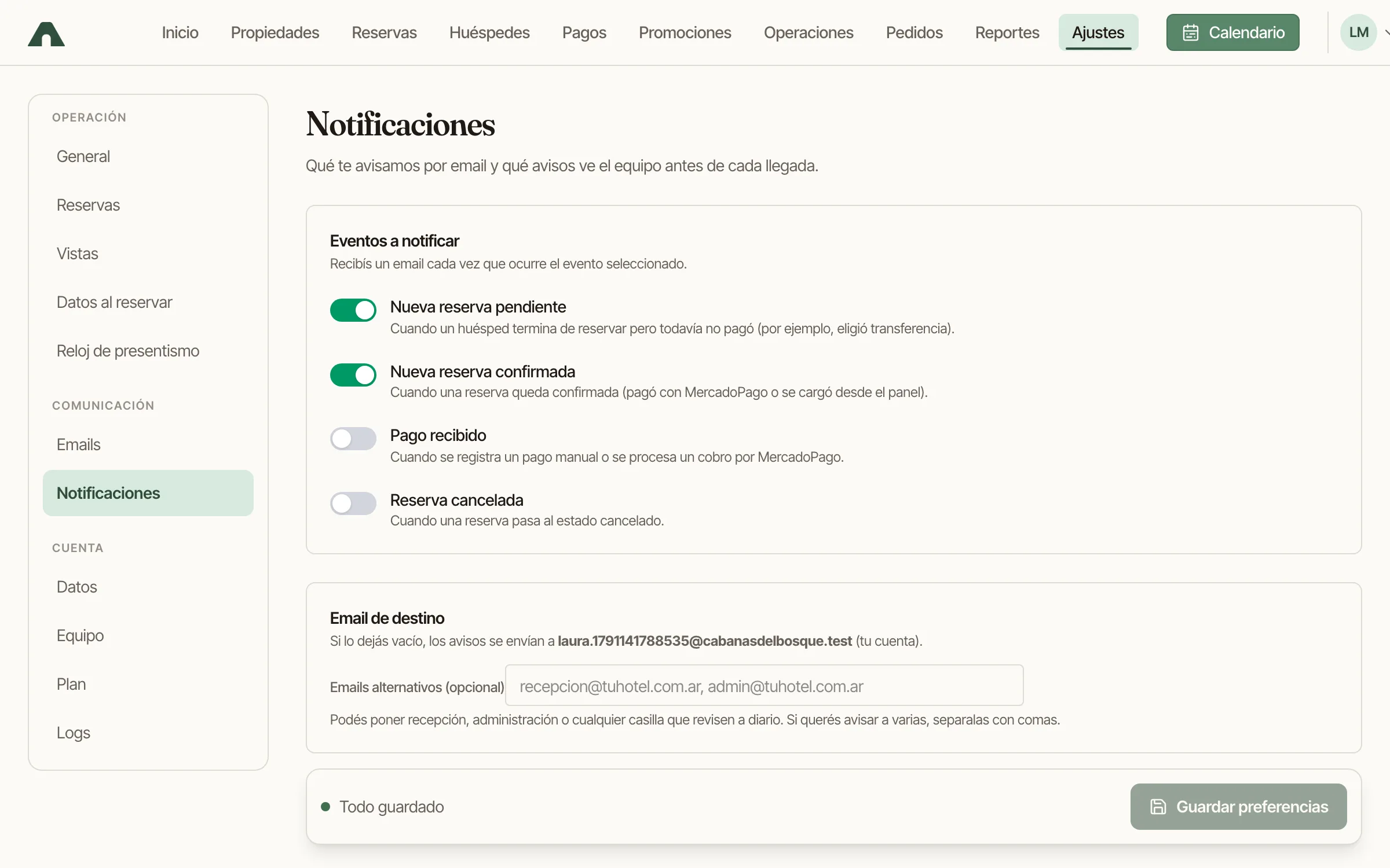Configuración de notificaciones